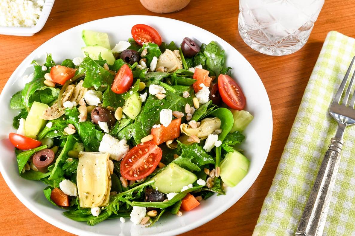 Greek Baby Kale Salad with Farro