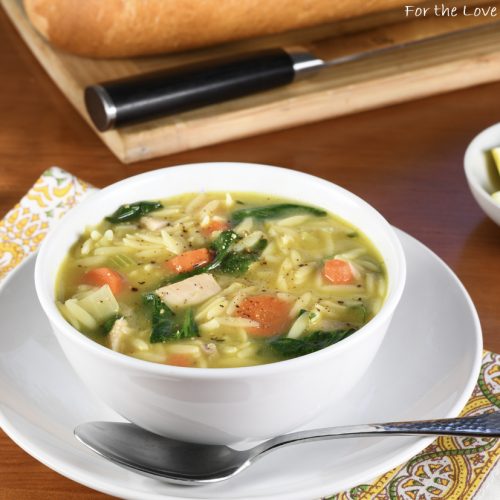 Lemon Chicken Orzo Soup with Spinach | For the Love of Cooking
