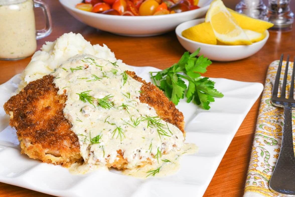 Crispy Pork Cutlets with a Creamy Dill Sauce