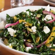 Shredded Kale Salad with Roasted Beet, Toasted Pepitas, Dried Currants, Pickled Onions and Feta Cheese with an Orange Vinaigrette