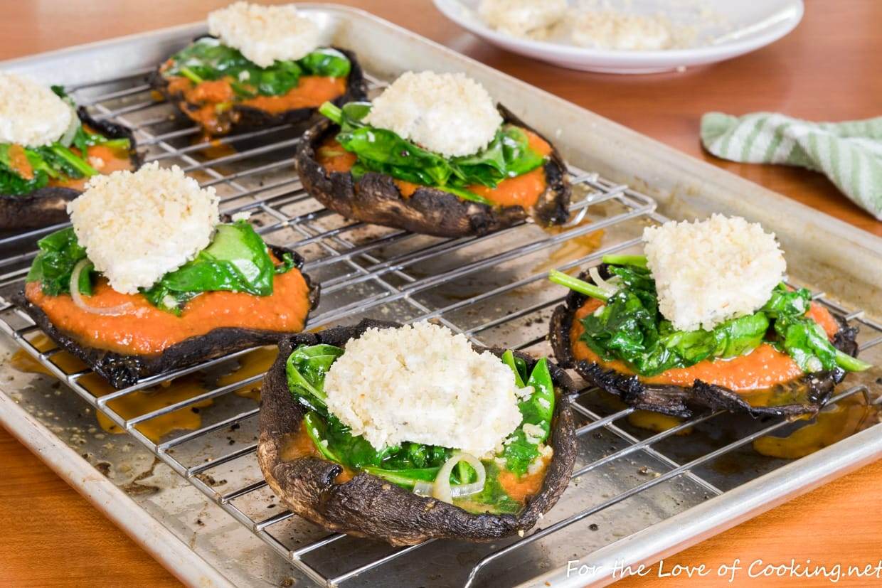 Stuffed Portobellos with Marinara, Spinach, and Panko Crusted Goat Cheese