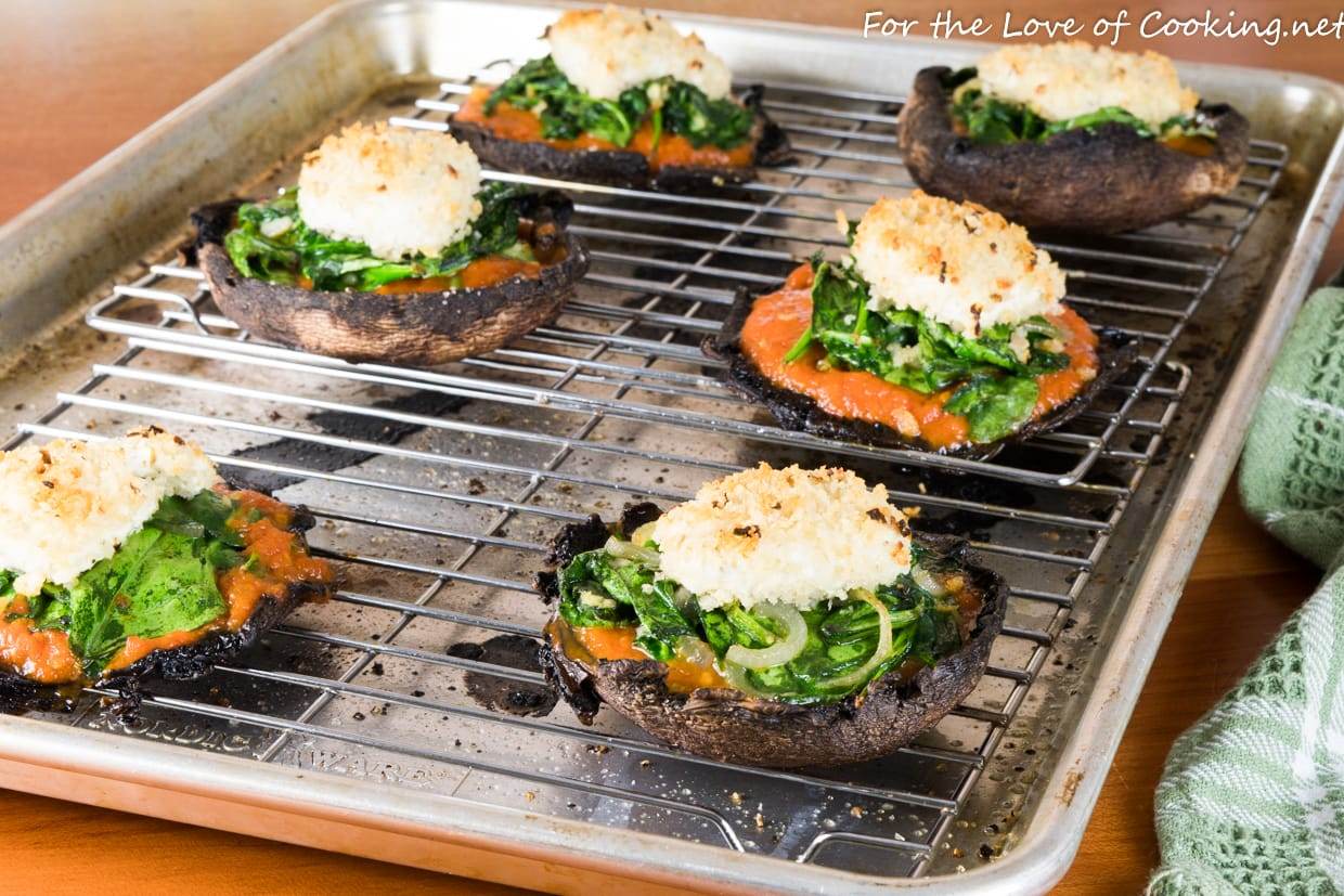 Stuffed Portobellos with Marinara, Spinach, and Panko Crusted Goat Cheese