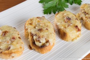 White Cheddar and Bacon Crostini