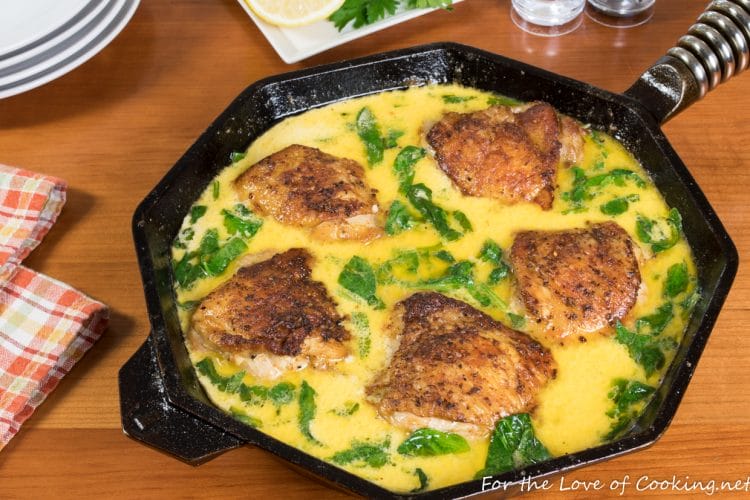 Creamy Lemon Butter Chicken Thighs with Spinach | For the Love of Cooking