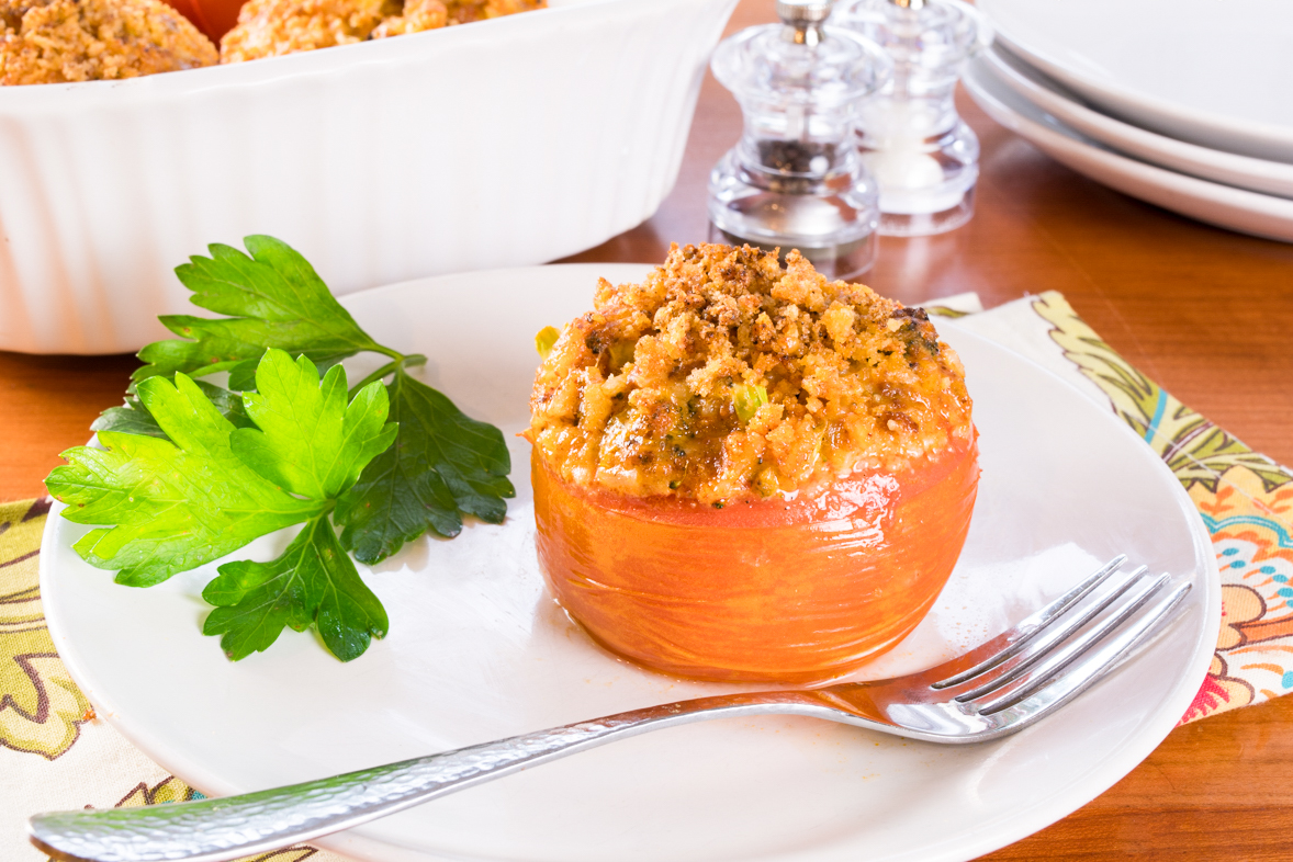 Cheddar-Chorizo Broccoli Rice in Tomato Bowls