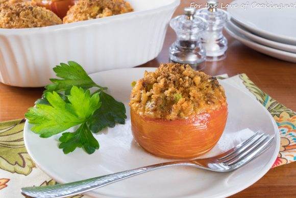 Cheddar-Chorizo Broccoli Rice in Tomato Bowls