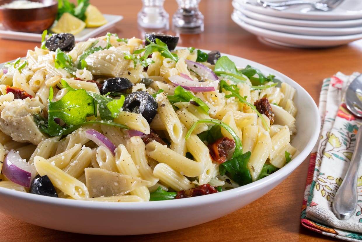 Pasta Salad with Sun-dried Tomatoes, Olives, and Arugula