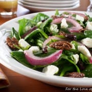 Spinach & Arugula Salad with Marinated Onion, Feta, Cranberry, and Candied Pecans