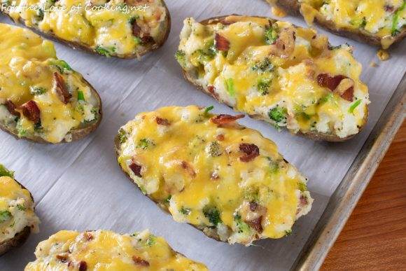 Broccoli Cheddar Twice Baked Potatoes with Bacon