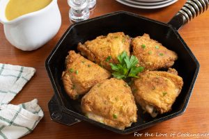 Skillet Roasted Chicken Thighs with Pan Gravy
