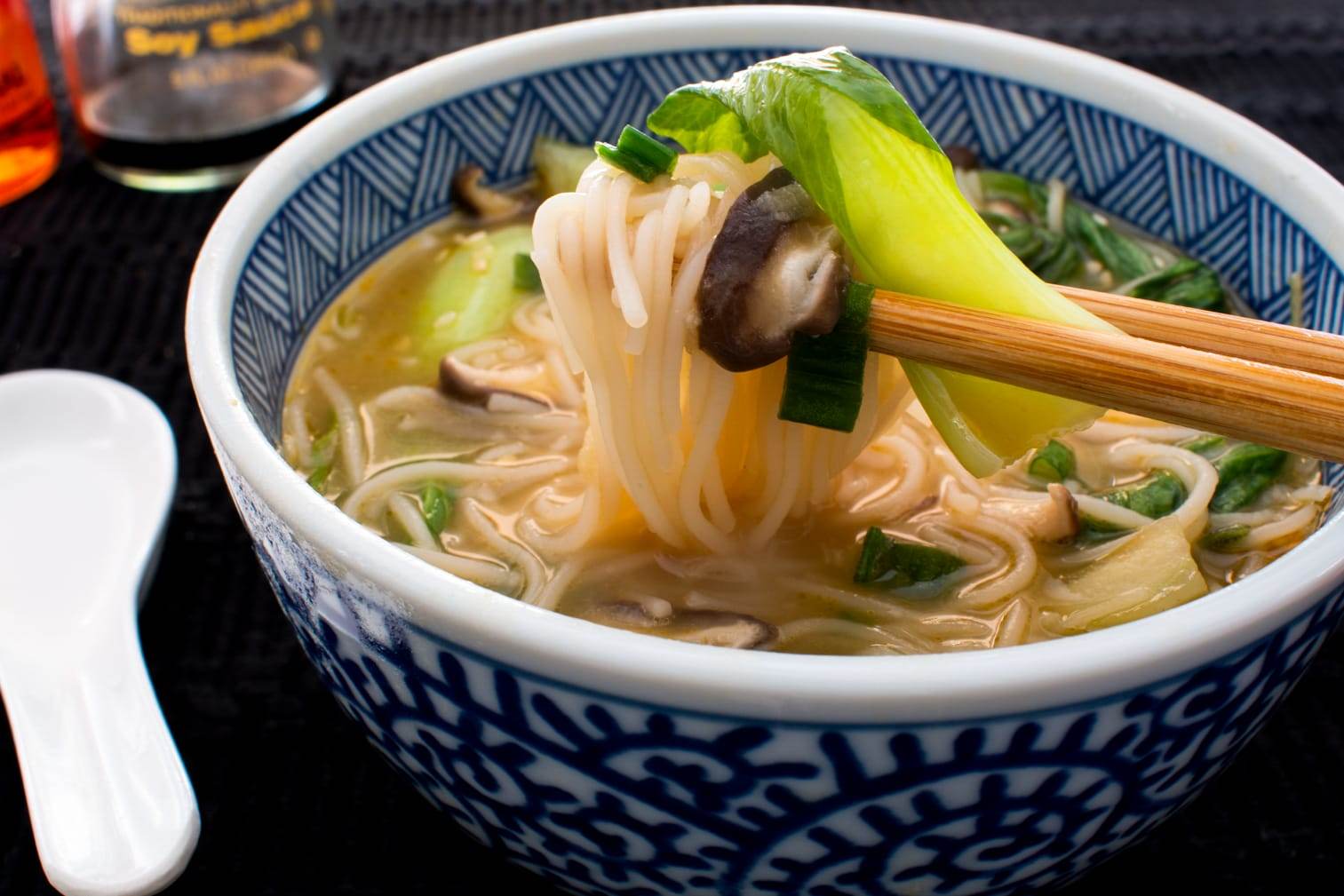 Ginger Garlic Noodle Soup with Bok Choy and Shiitake Mushrooms