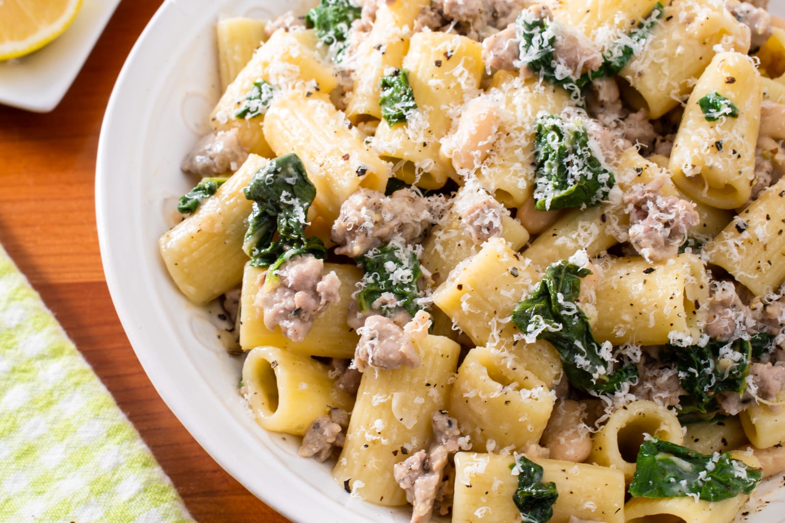 Rigatoni with Sausage, Beans and Greens