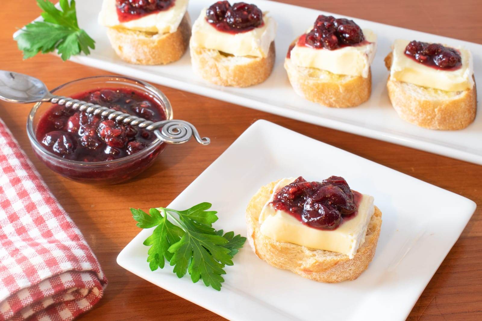 Cranberry-Raspberry Balsamic Compote and Brie Crostini