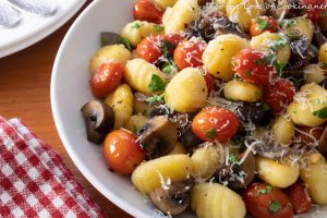 Garlic Butter Gnocchi with Roasted Mushrooms and Tomatoes
