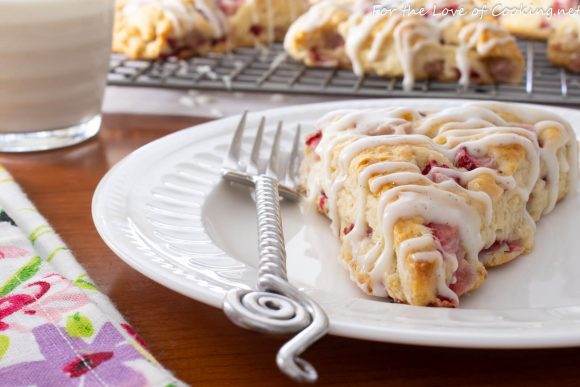 Strawberry Scones with Vanilla Bean Glaze