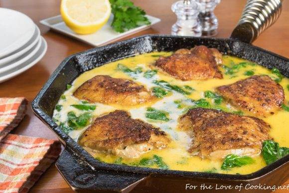 Creamy Lemon Butter Chicken Thighs with Spinach