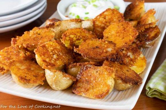 Crispy Parmesan Garlic Roasted Baby Potatoes