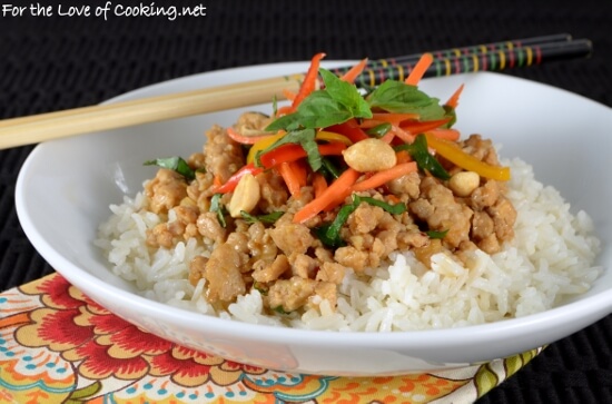 Thai Basil Chicken Rice Bowl with Lemongrass Coconut Rice