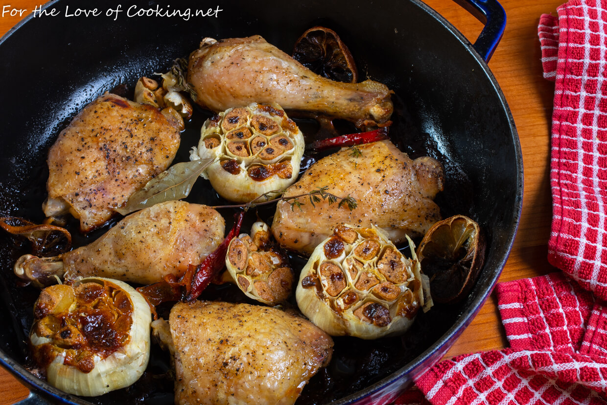 Slow Roasted Chicken with Lots of Garlic