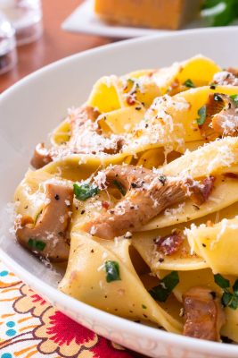 Pappardelle with Chanterelles in a Garlic Butter Wine Sauce