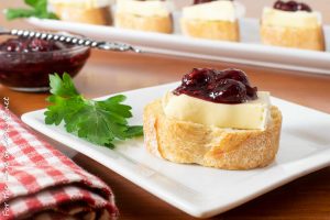 Cranberry-Raspberry Balsamic Compote and Brie Crostini