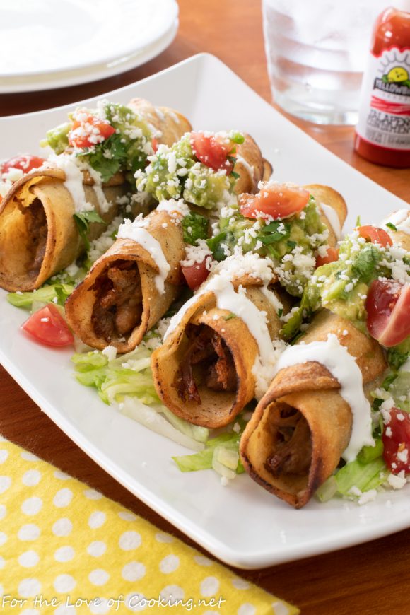 Shredded Pork & Refried Bean Taquitos | For the Love of Cooking