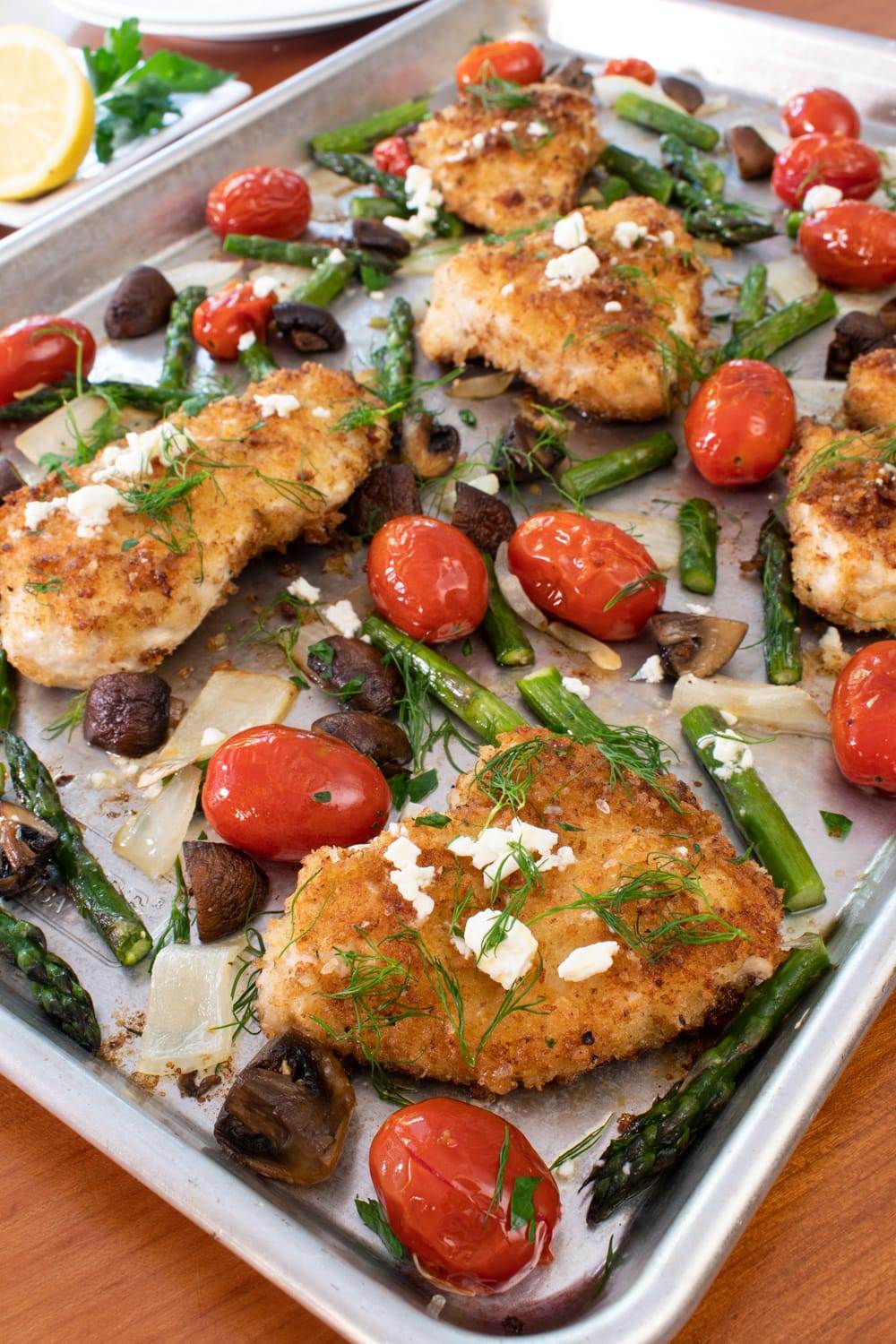 Greek Chicken with Roasted Vegetables & Lemon Feta Vinaigrette