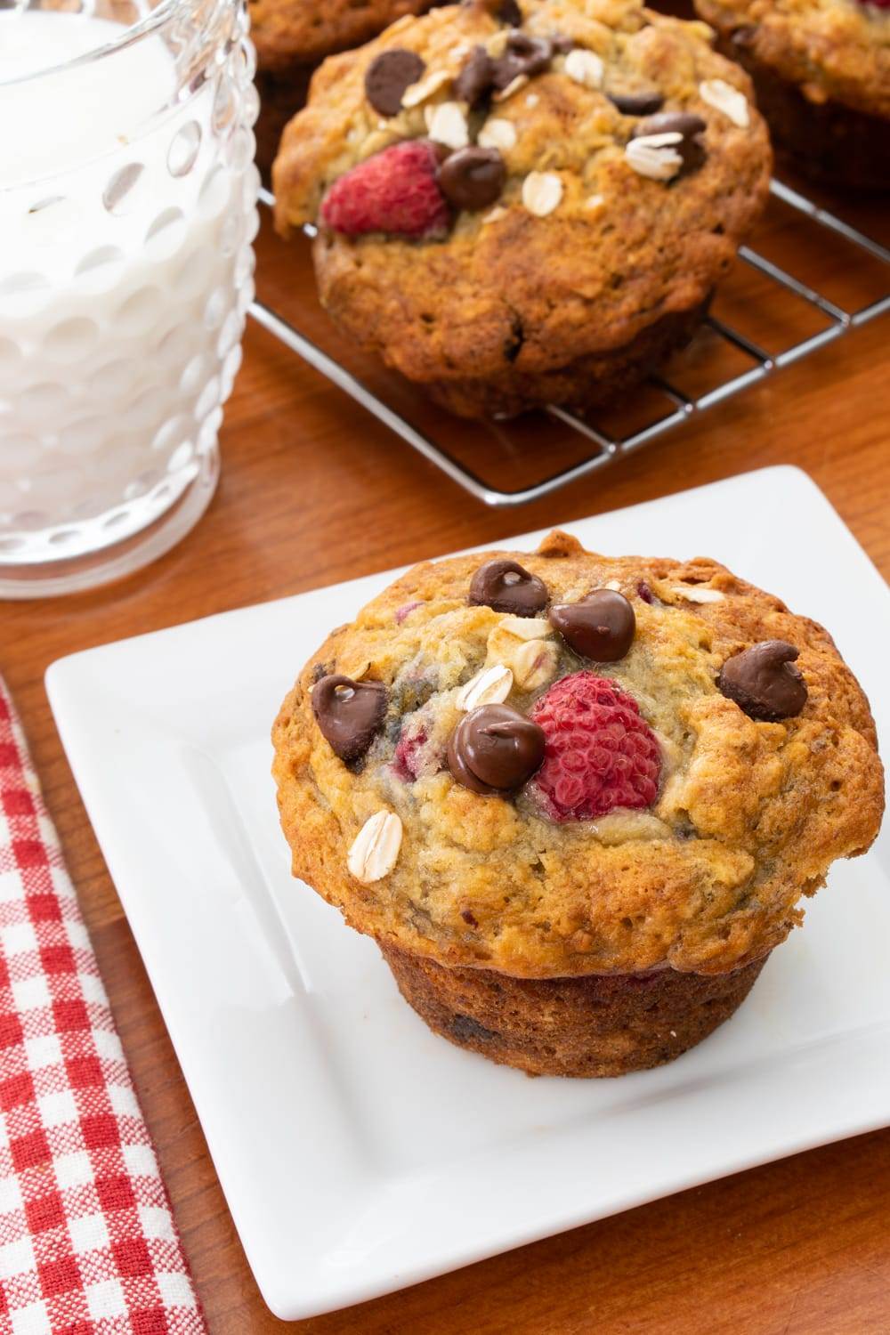 Banana Raspberry Chocolate Chip Muffins