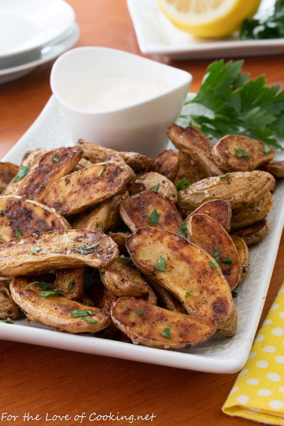 Roasted Spicy Fingerling Potatoes with Lemon-Garlic Aioli