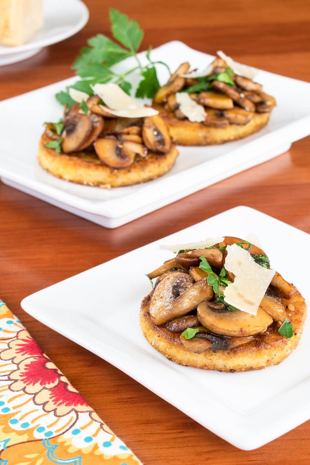 Polenta Bites with Garlic Butter Mushrooms