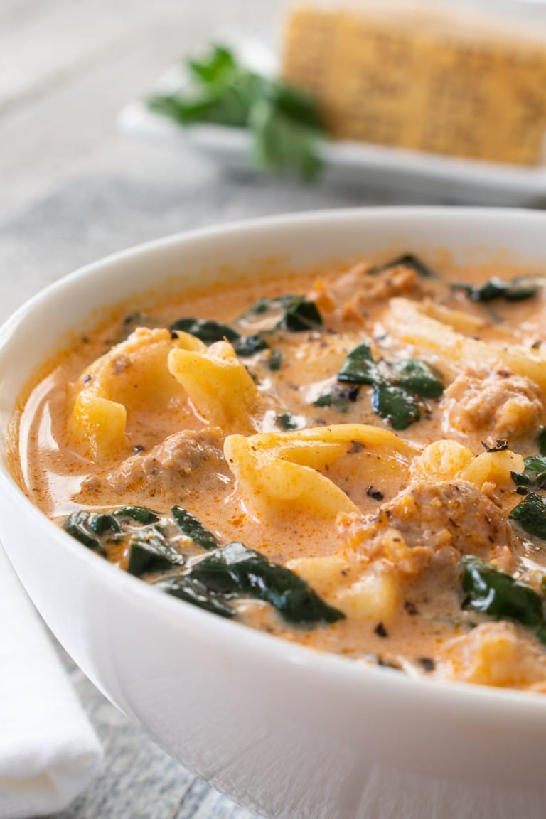 Tortellini Soup with Italian Sausage and Kale | For the Love of Cooking