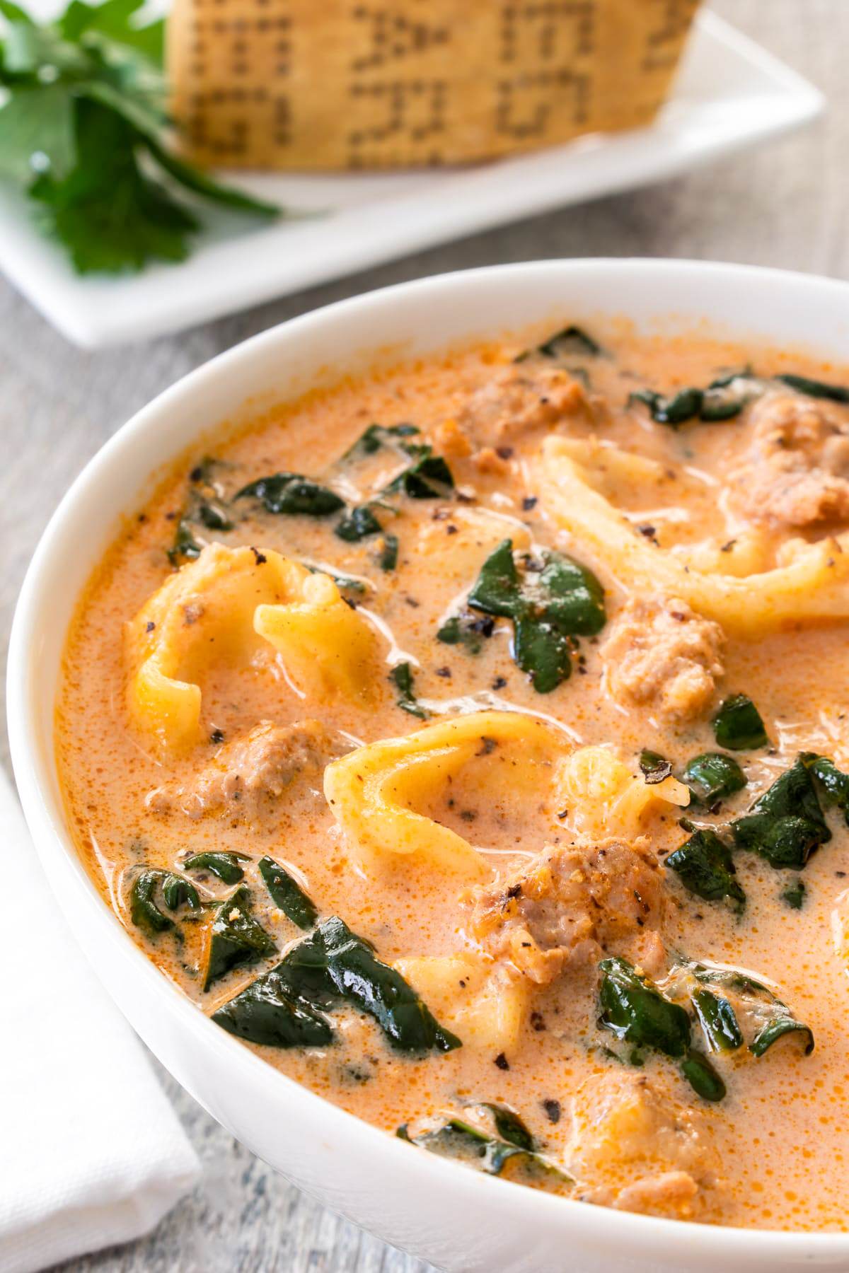 Tortellini Soup with Italian Sausage and Kale