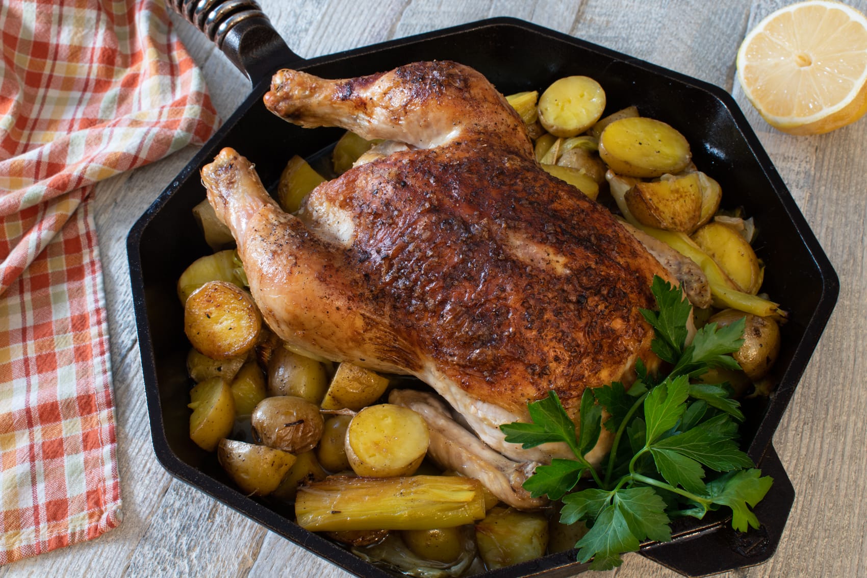 Roast Chicken with Baby Potatoes and Leeks