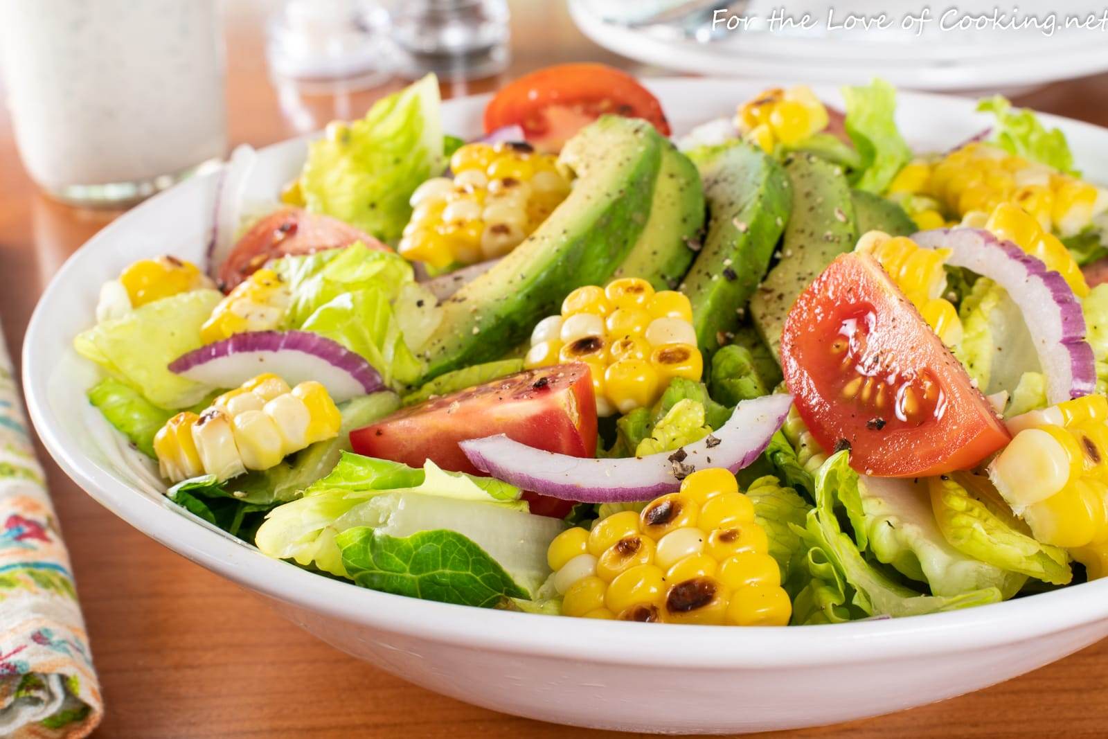 Summer Salad with Grilled Corn, Avocado, & Tomatoes with Buttermilk Ranch Dressing