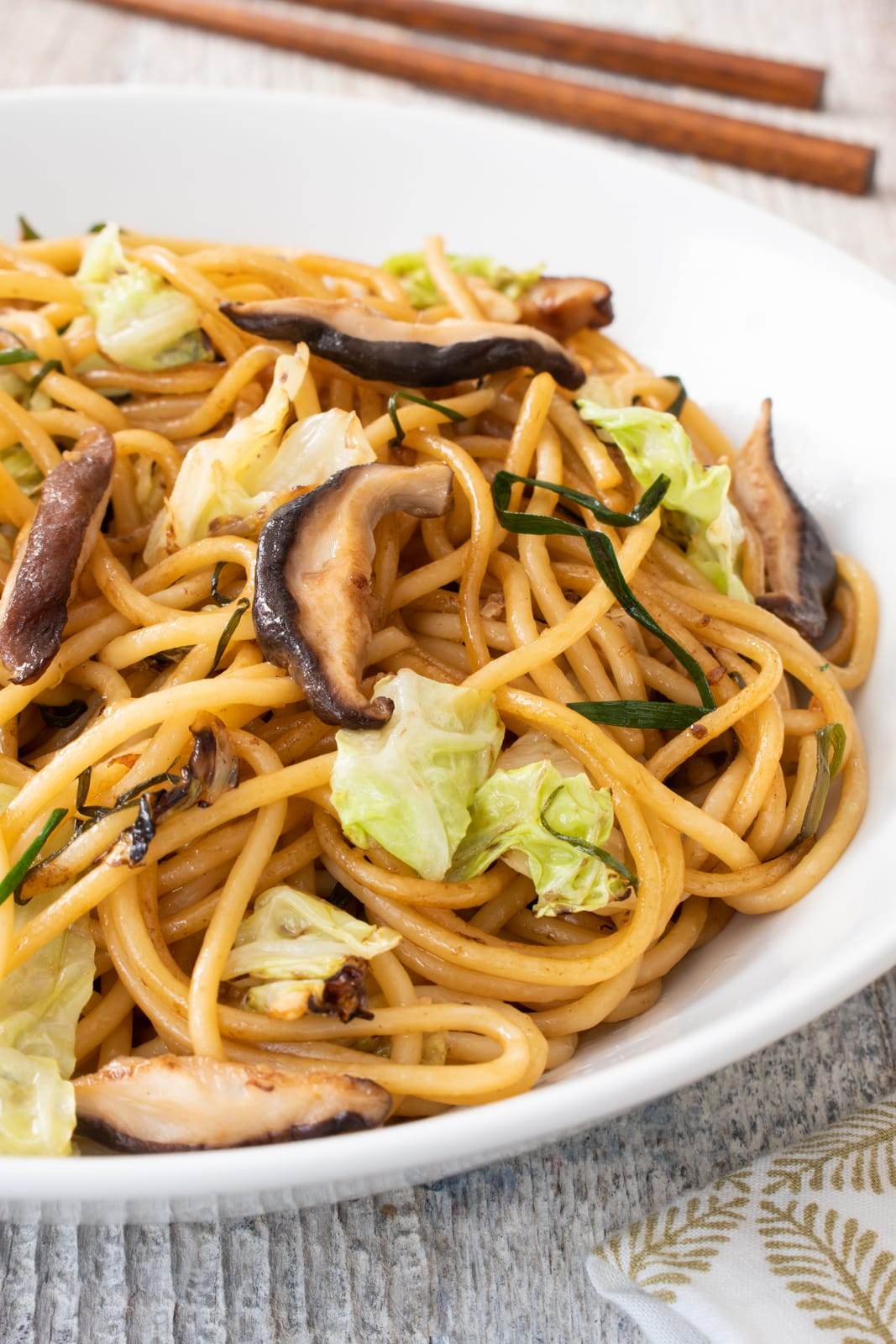 Stir-Fried Lo Mein With Charred Cabbage, Shiitake, and Chives