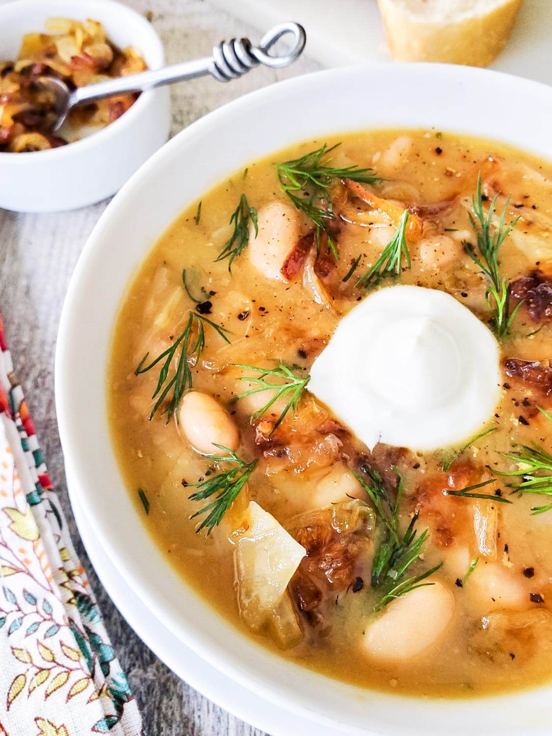 Dilly Bean Stew with Cabbage and Frizzled Onions