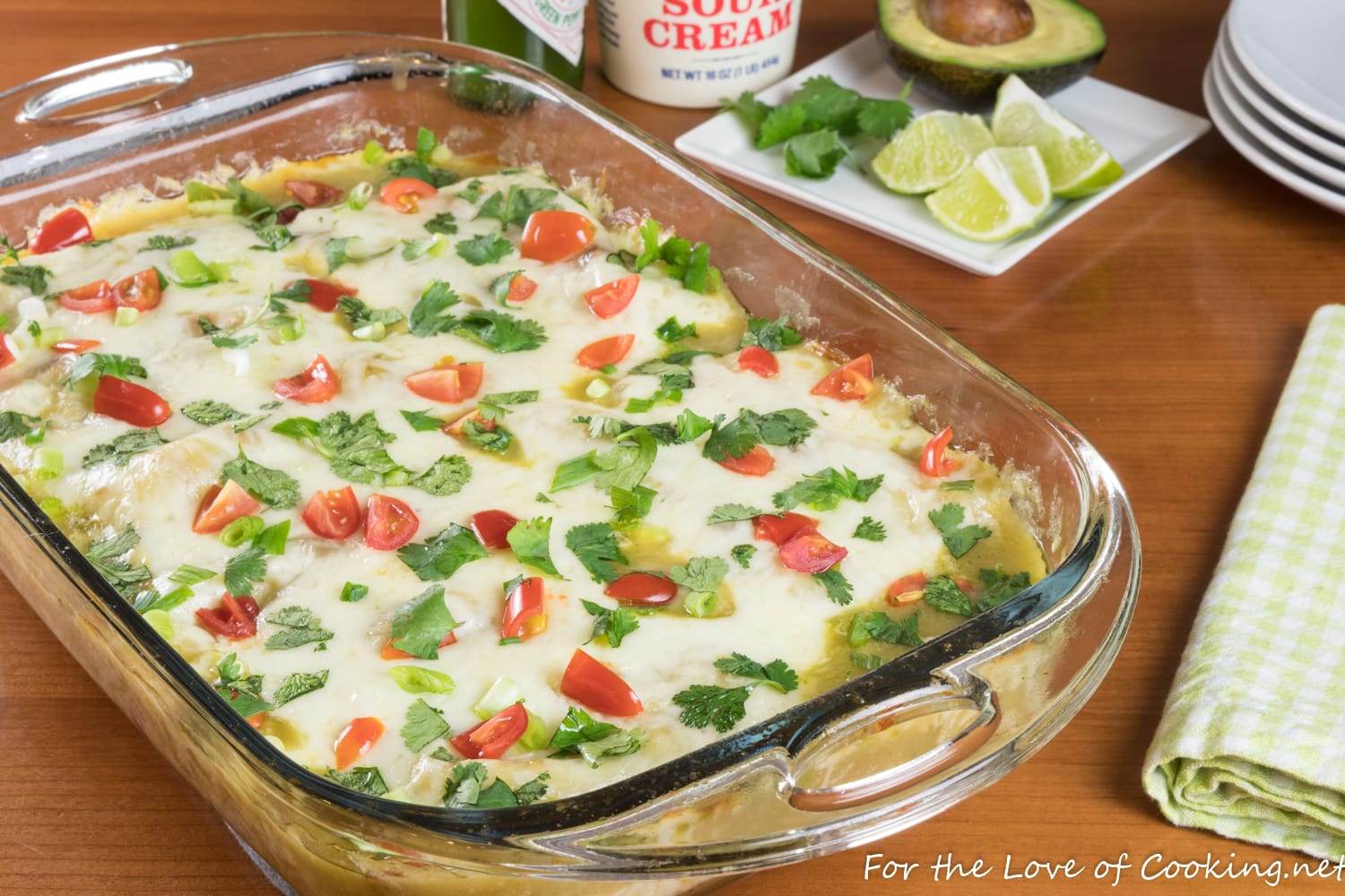 Carnitas Enchiladas Verde with Black Beans and Corn