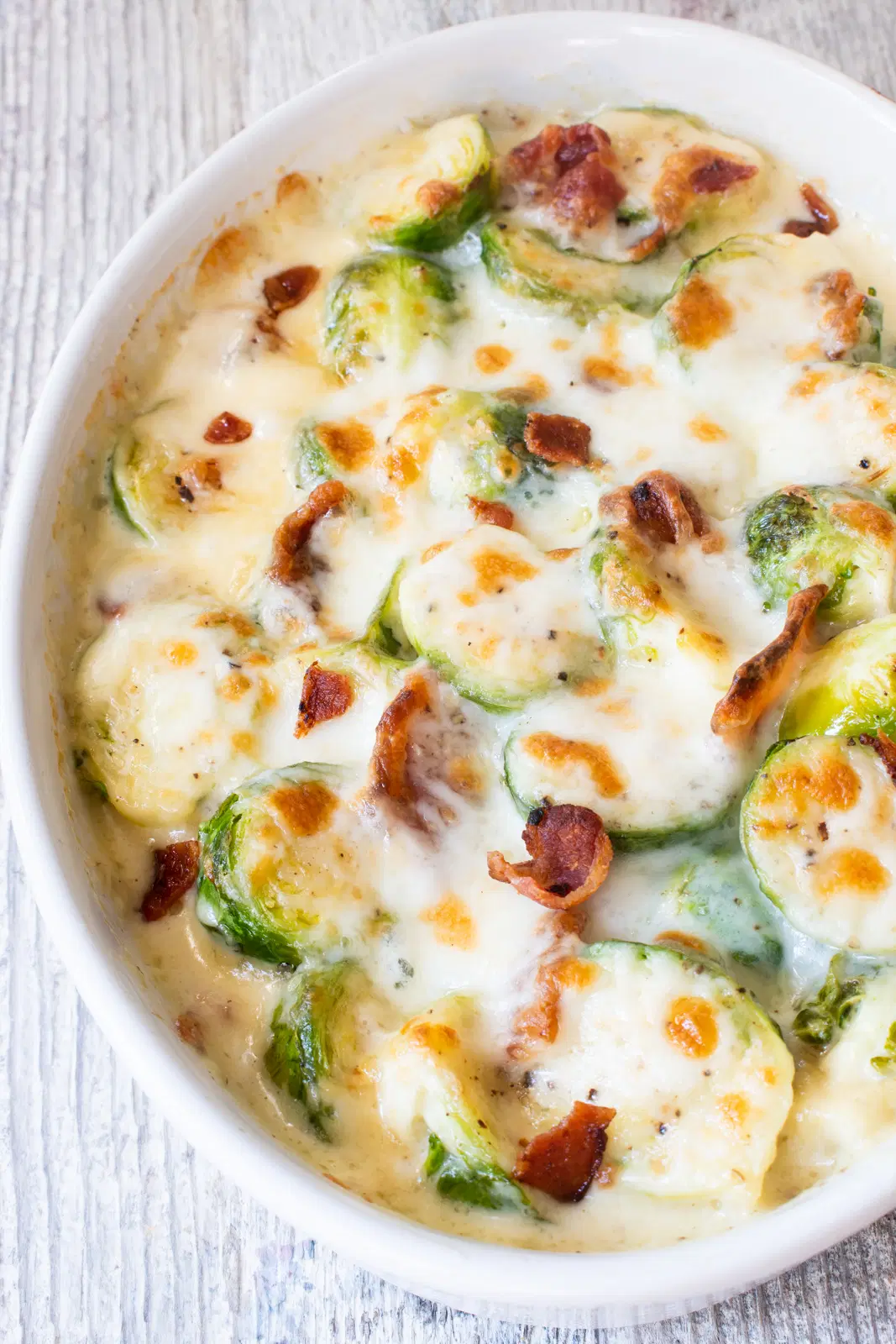 Creamy Garlic Parmesan Brussels Sprouts with Bacon