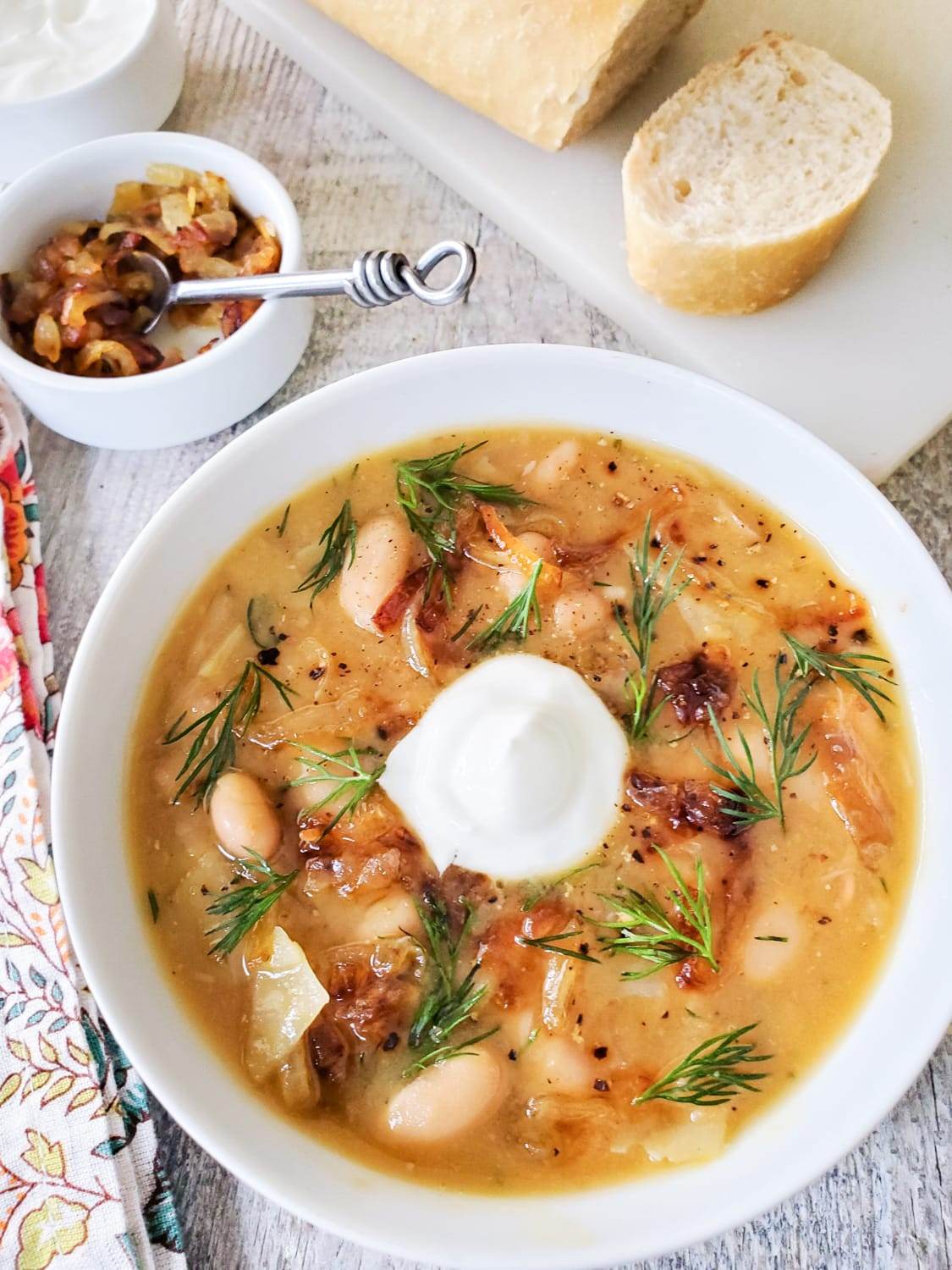 Dilly Bean Stew with Cabbage and Frizzled Onions