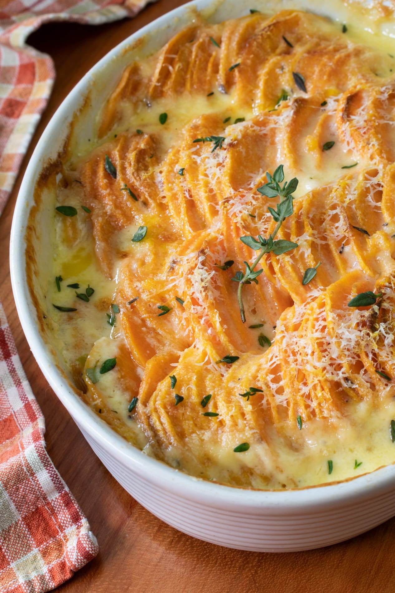 Garlic Butter Scalloped Sweet Potatoes