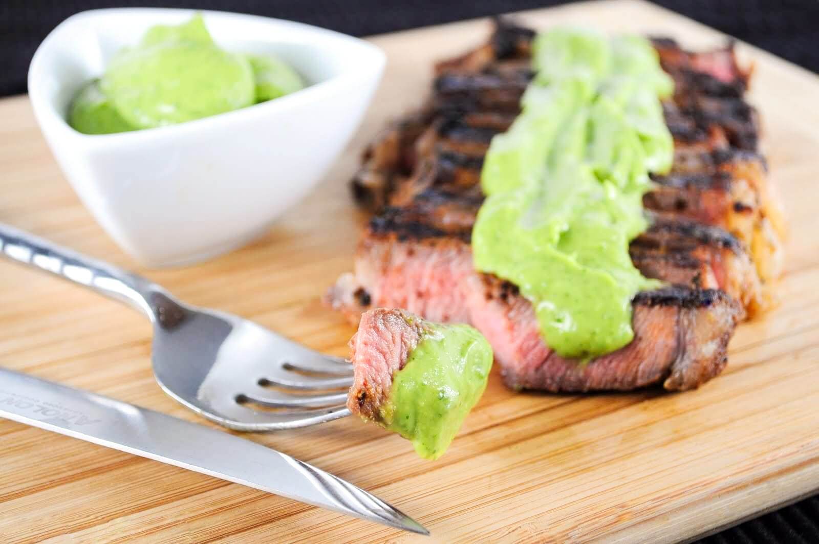 Grilled Steak with Avocado Sauce