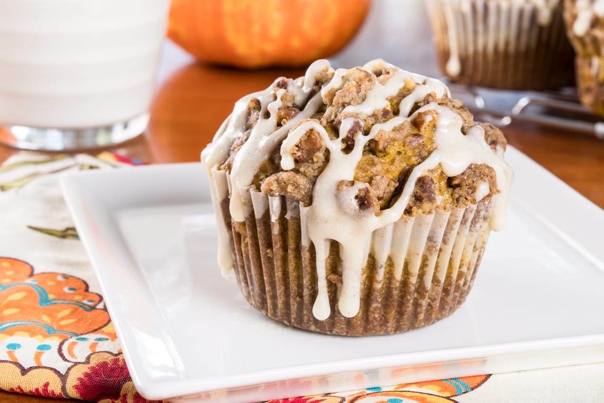 Brown Butter Pumpkin Streusel Muffins with Brown Butter Glaze