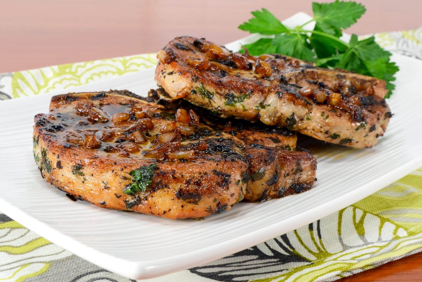 Herb Pork Chops with Caramelized Shallots