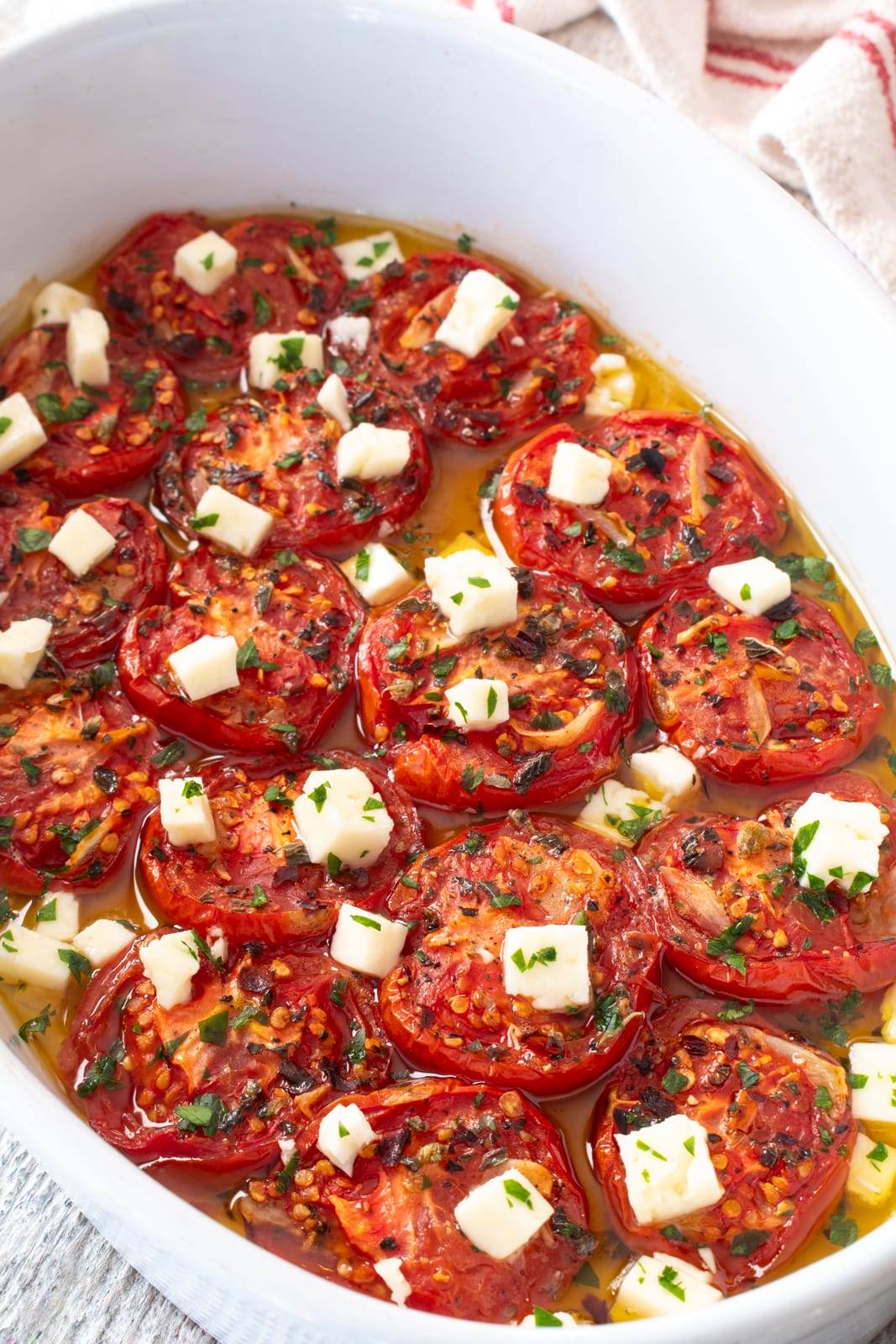 Garlic Roasted Tomatoes with Feta and Basil