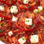 Garlic Roasted Tomatoes with Feta and Basil