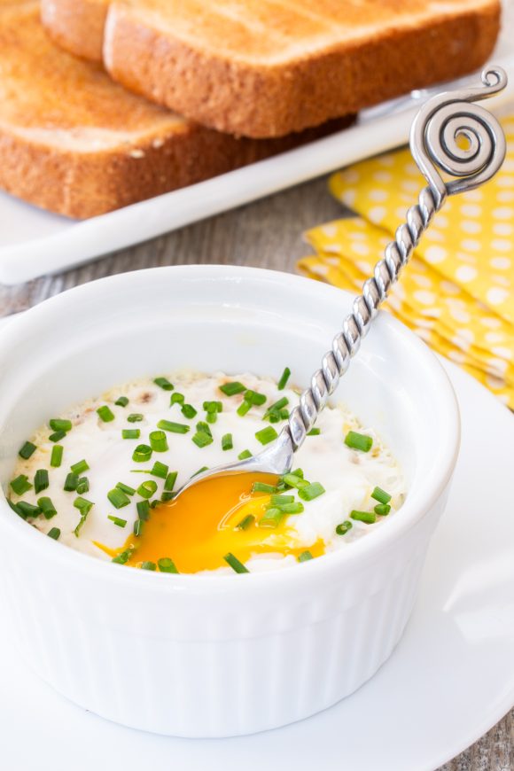 Coddled Eggs with Bacon, Parmesan, and Chives