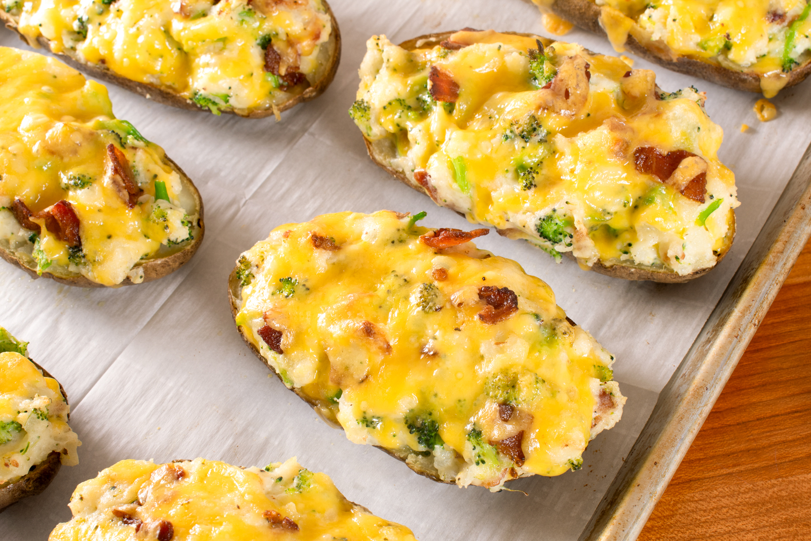 Broccoli Cheddar Twice-Baked Potatoes with Bacon