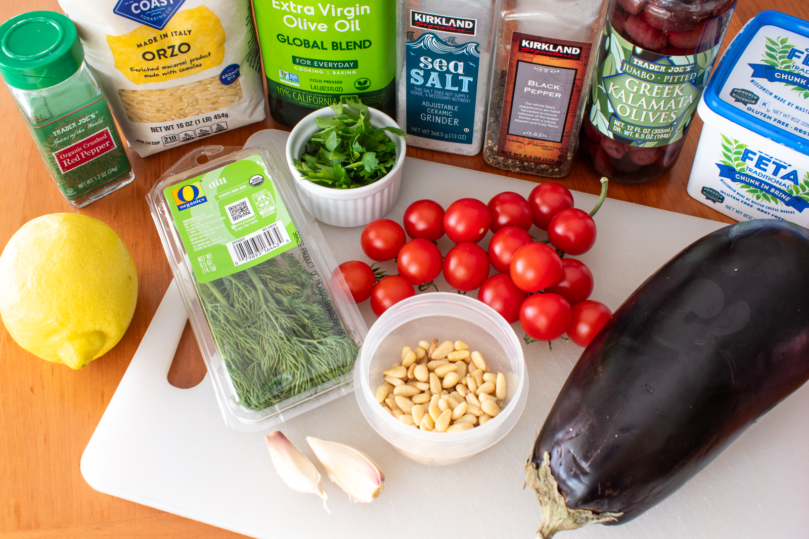 Roasted Eggplant and Tomato Greek Pasta Salad