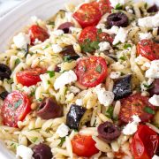 Roasted Eggplant and Tomato Greek Pasta Salad