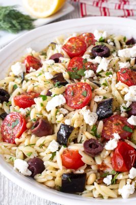 Roasted Eggplant and Tomato Greek Pasta Salad